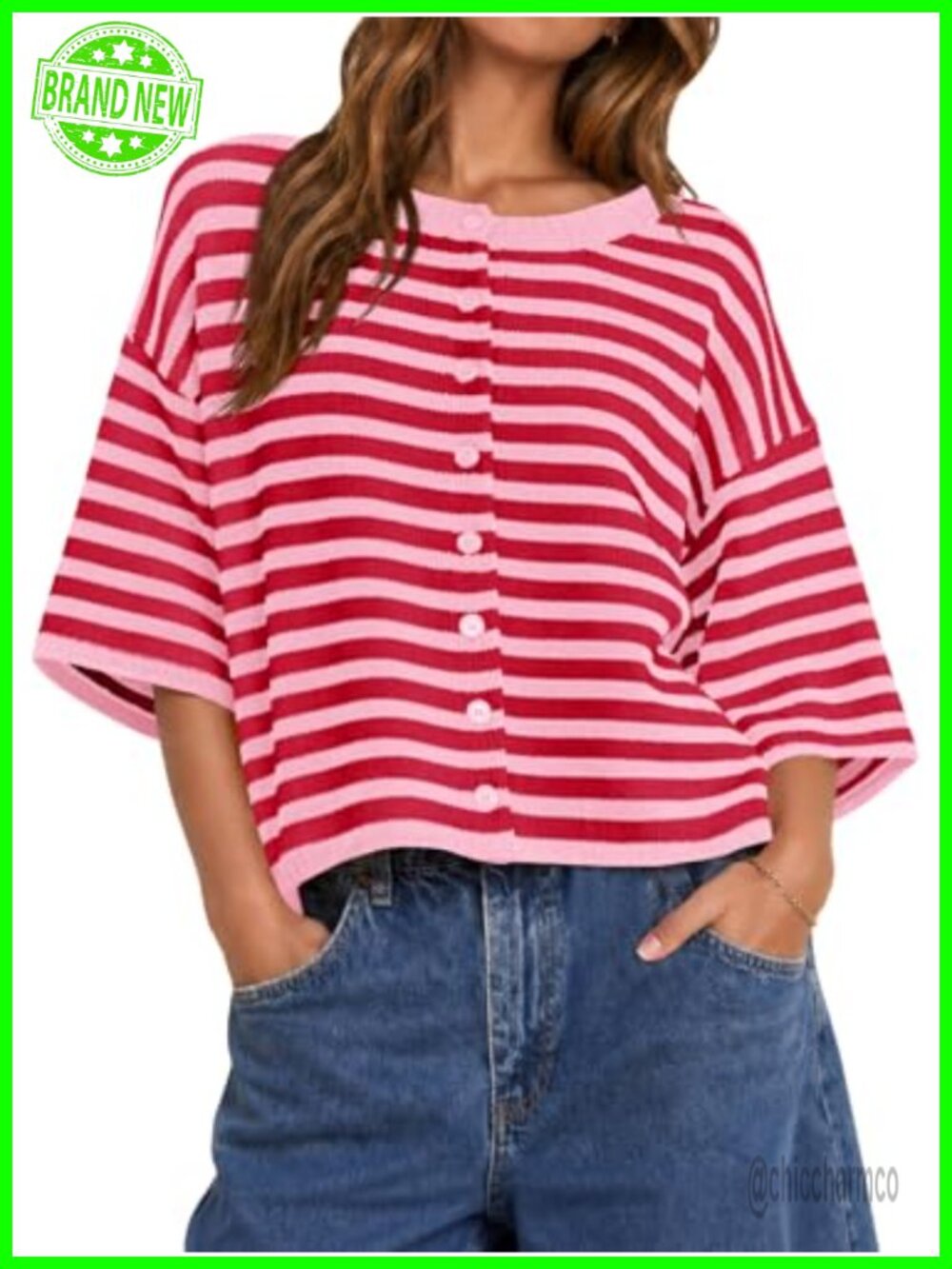 Womens Short Sleeve Button Down Cropped Cardigan Lightweight Knit Summer Sweater